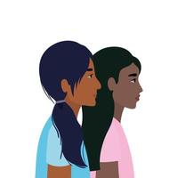 Dessins animés de femmes noires et indiennes en vue latérale vecteur