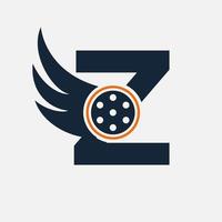logo du film de la lettre initiale z. logo de film, film, plume, aile, modèle de modèle de conception de logo de bobine vecteur