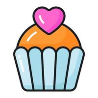 conception de vecteur de cupcake valentine avec coeur, icône modifiable