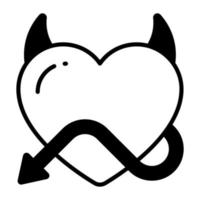 une icône du coeur du diable dans un style moderne et tendance, coeur avec des cornes vecteur