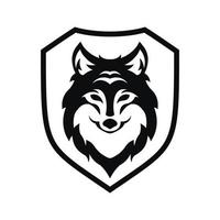 tête de loup logo noir icône design illustration vectorielle avec bouclier vecteur