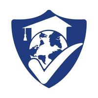 modèle de logo vectoriel du monde de l'éducation avec symbole de chapeau globe et étudiant.