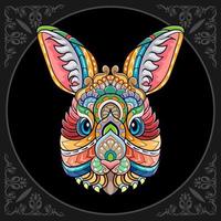 Tête de lapin coloré arts mandala isolé sur fond noir vecteur