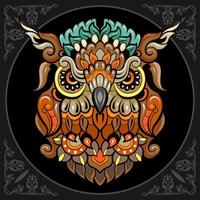 tête de hibou coloré arts du mandala isolés sur fond noir vecteur