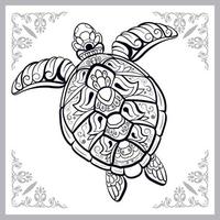 Tortue de mer mandala arts isolé sur fond blanc vecteur