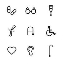 icônes de contour noir sur un thème handicap vecteur