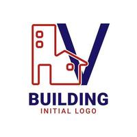 lettre v bâtiment création de logo vectoriel initial