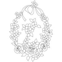 pages à colorier florales, arts de la ligne de fleurs, motifs floraux de ligne d'art de silhouette, dessin de fleur noir et blanc de contour, graphiques botaniques de contour, conception florale sur fond blanc, conception de fleur de base vecteur