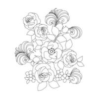 pages à colorier florales, arts de la ligne de fleurs, motifs floraux de ligne d'art de silhouette, dessin de fleur noir et blanc de contour, graphiques botaniques de contour, conception florale sur fond blanc, conception de fleur de base vecteur