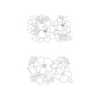 pages à colorier florales, arts de la ligne de fleurs, motifs floraux de ligne d'art de silhouette, dessin de fleur noir et blanc de contour, graphiques botaniques de contour, conception florale sur fond blanc, conception de fleur de base vecteur