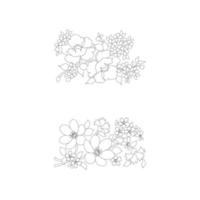 pages à colorier florales, arts de la ligne de fleurs, motifs floraux de ligne d'art de silhouette, dessin de fleur noir et blanc de contour, graphiques botaniques de contour, conception florale sur fond blanc, conception de fleur de base vecteur