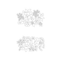 pages à colorier florales, arts de la ligne de fleurs, motifs floraux de ligne d'art de silhouette, dessin de fleur noir et blanc de contour, graphiques botaniques de contour, conception florale sur fond blanc, conception de fleur de base vecteur