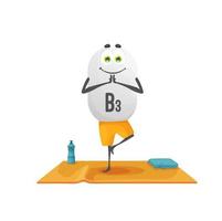 personnage de dessin animé de vitamine b3 sur le cours de fitness yoga vecteur