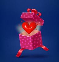 coffret cadeau ouvert avec coeur rouge. illustration vectorielle 3d vecteur