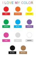 j'aime mon affiche en couleur. feuille de travail sur l'éducation aux couleurs pour le préscolaire. fichier d'illustration vectorielle. vecteur
