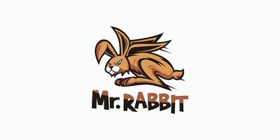 l'illustration montre un lapin, il a de longues oreilles en fourrure colorée et un visage en colère vecteur