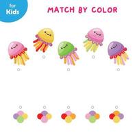 jeu éducatif pour les enfants, associez les méduses colorées à la couleur correspondante. développe les compétences de reconnaissance et de correspondance des couleurs de manière amusante et interactive. l'éducation des enfants. vecteur
