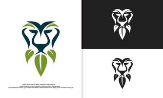 logo illustration graphique vectoriel de tête de lion combiner avec feuille