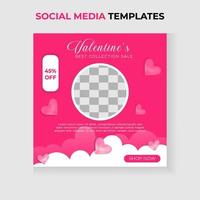 modèle de bannière de publication sur les médias sociaux de la saint-valentin heureuse. fond rose avec des éléments d'amour. vecteur