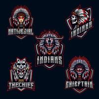 crâne indien jeu de caractères logo e-sport mascotte conception bundle ensemble icône collection illustration vectorielle équipe de jeu vecteur