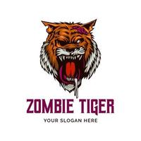modèle de mascotte de vecteur de logo de tête en colère de tigre de zombie