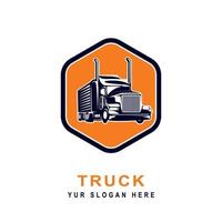 logo du camion. illustration vectorielle bonne pour la mascotte ou le logo pour l'industrie du transport de fret, le fret ou l'industrie logistique vecteur