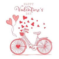 vélo de la saint-valentin avec des libellés de la saint-valentin heureux et des ballons de foyer - conception de vecteur de la saint-valentin