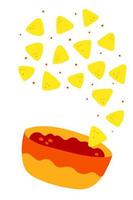 chips de nachos avec sauce chili. cuisine mexicaine traditionnelle. illustration vectorielle plane vecteur