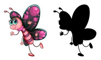 ensemble de personnage de dessin animé insecte et sa silhouette sur fond blanc vecteur