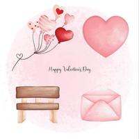 ballon coeur aquarelle avec rose, ballon d'amour, ballon coeur saint valentin, élément saint valentin vecteur