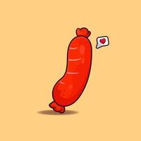 dessin animé mignon de saucisse. fond isolé de nourriture de vecteur libre.