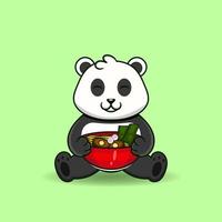 gros panda mangeant des nouilles. adorable mascotte de panda. illustration de la mascotte. vecteur