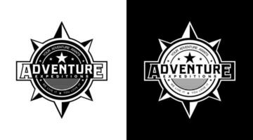 conception de badges de logo d'aventure modèles de conceptions de style d'illustration d'icône en noir et blanc vecteur