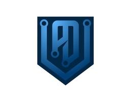 technologie de sécurité logo monogramme bleu métal bouclier icône illustration style conceptions modèles vecteur