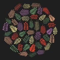 branches colorées dessinées à la main disposées en cercle. temps de l'automne. illustration vectorielle. vecteur