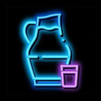 cruche avec lait et verre néon lueur icône illustration vecteur