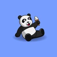 illustration vectorielle de panda mignon assis détendu avec de la crème glacée. vecteur