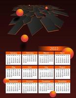 calendrier annuel futuriste vertical 2022, la semaine commence le dimanche. grand calendrier mural annuel illustration polygonale moderne colorée en orange. format de papier lettre a4 us. vecteur