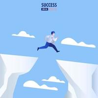l'homme d'affaires saute à travers les obstacles entre la colline et le succès. concept de risque et de réussite de l'entreprise. illustration vectorielle vecteur
