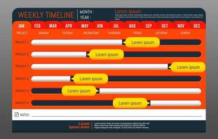 modèle de calendrier de projet de chronologie hebdomadaire vecteur