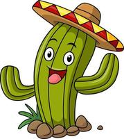 mignon dessin animé mexicain cactus agitant la main vecteur