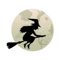 silhouette de sorcière volant avec un balai vecteur