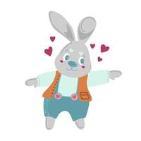 lapin mignon. illustration vectorielle de dessin animé dessinés à la main. peut être utilisé pour l'impression de t-shirts pour bébés, la conception d'impressions de mode, les vêtements pour enfants, la fête de naissance, les cartes de voeux et d'invitation. vecteur