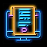 illustration d'icône de lueur de néon de document d'optimisation de moteur de recherche vecteur