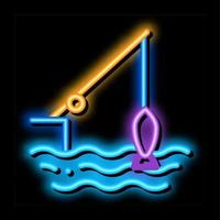 canne à pêche, néon, lueur, icône, illustration vecteur