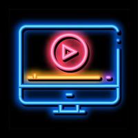 regarder un film sur l'illustration de l'icône de lueur au néon de l'ordinateur vecteur