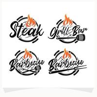 ensemble de modèle de conception de logo hot bbq steak grill house vecteur