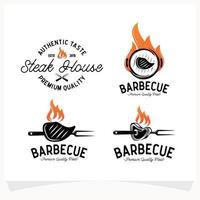 ensemble de modèle de conception de logo hot bbq steak grill house vecteur