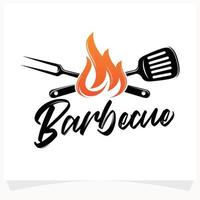 modèle de conception de logo de maison de steak de barbecue chaud vecteur