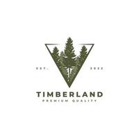 modèle de conception d'illustration vectorielle de logo de pins sauvages verts, illustration vectorielle pour logo à feuilles persistantes, logo de pins à feuilles persistantes de Timberland vecteur